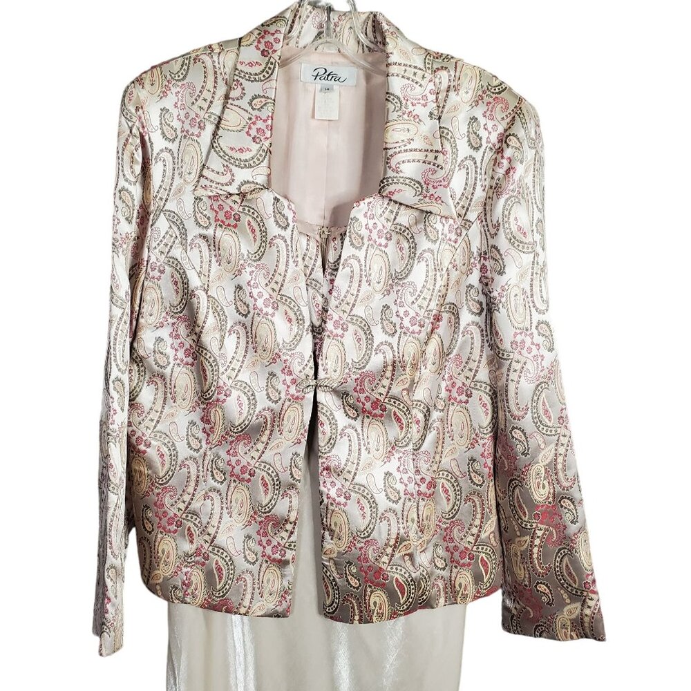 Patra Size L 14 Suit Slip Dress Brocade Jacket Formal Long Paisley Crystal Clasp - Picture 4 of 16